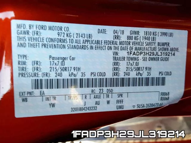 1FADP3H29JL319214 фото 2