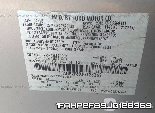 1FAHP2F89JG128369 фото 10