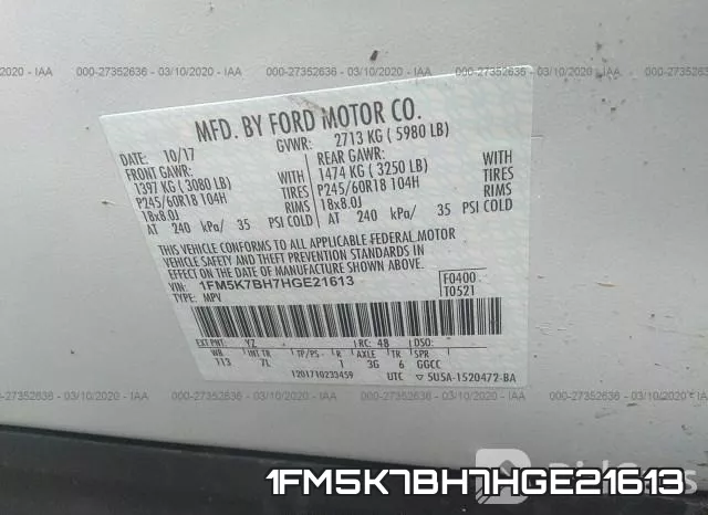1FM5K7BH7HGE21613 фото 10