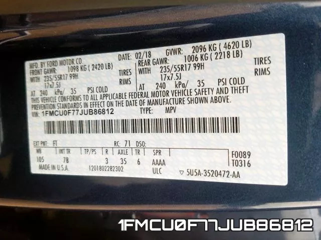 1FMCU0F77JUB86812 фото 2