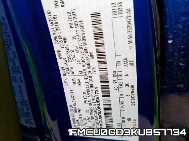 1FMCU0GD3KUB57734 фото 2
