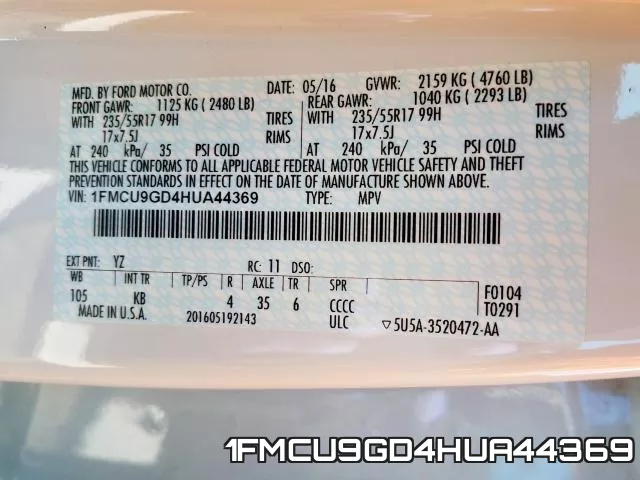 1FMCU9GD4HUA44369 фото 2