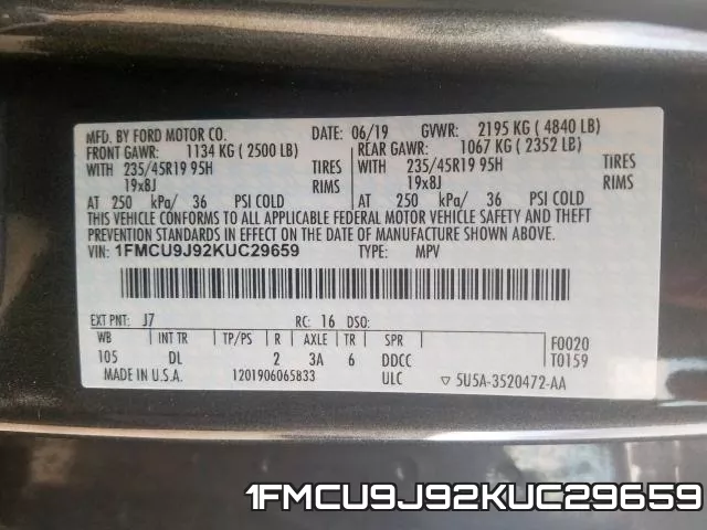 1FMCU9J92KUC29659 фото 2