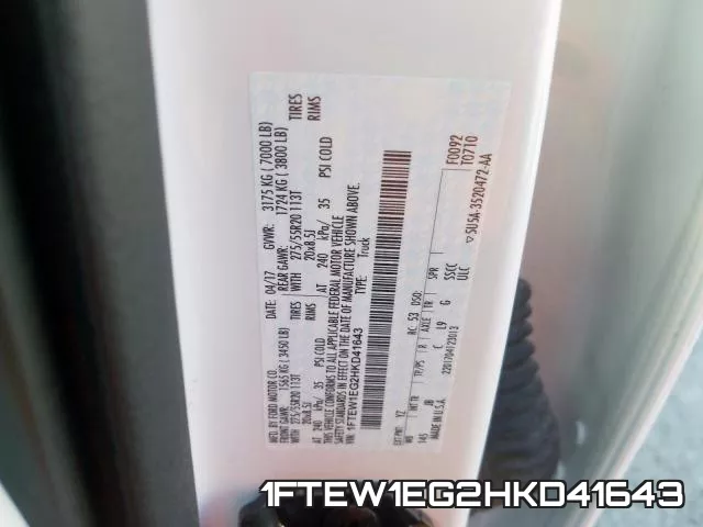 1FTEW1EG2HKD41643 фото 2