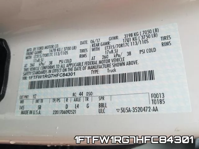1FTFW1RG7HFC84301 фото 2