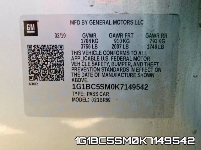 1G1BC5SM0K7149542 фото 2