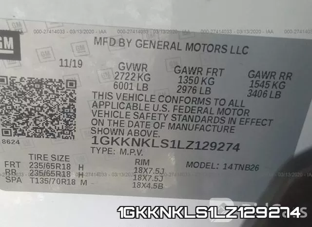 1GKKNKLS1LZ129274 фото 10
