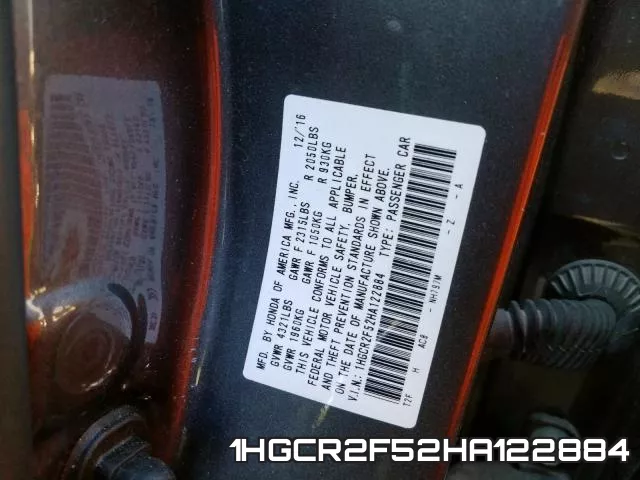 1HGCR2F52HA122884 фото 2