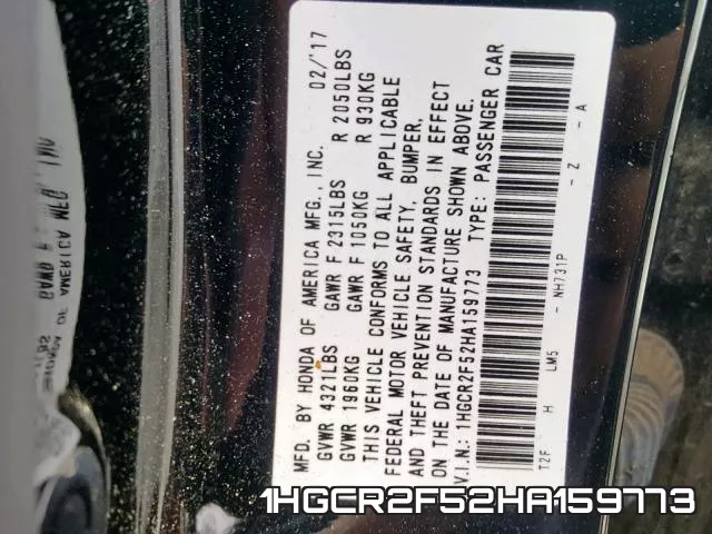1HGCR2F52HA159773 фото 2
