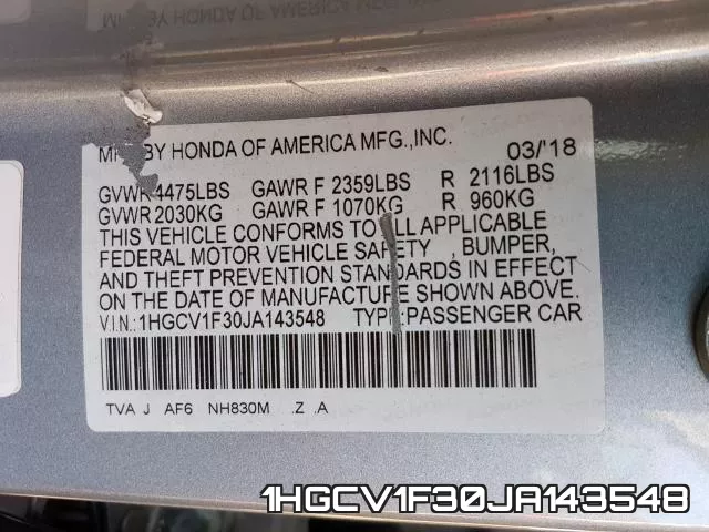 1HGCV1F30JA143548 фото 2
