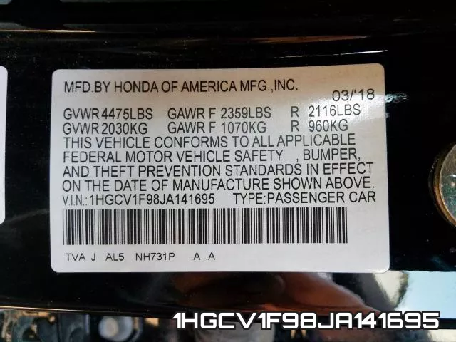 1HGCV1F98JA141695 фото 2