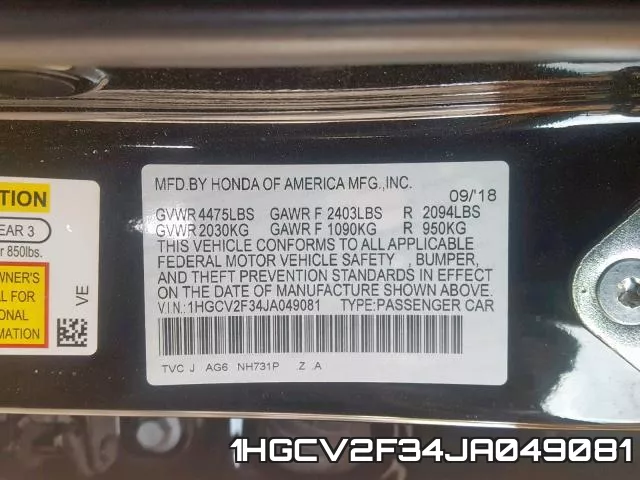 1HGCV2F34JA049081 фото 2