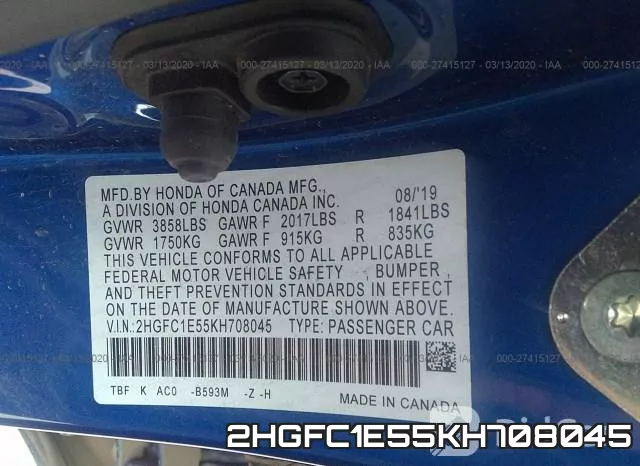 2HGFC1E55KH708045 фото 10