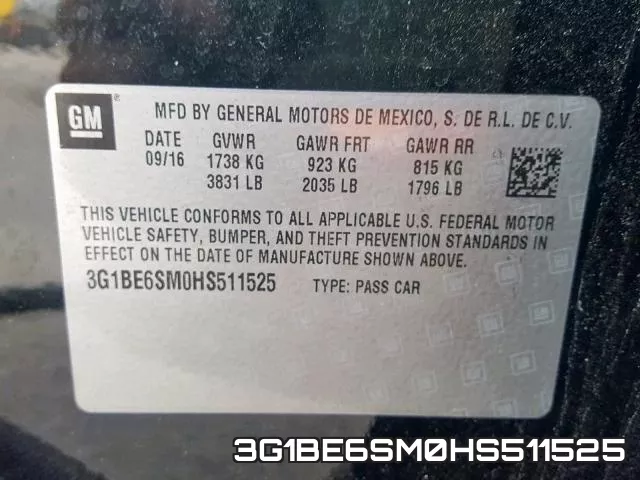 3G1BE6SM0HS511525 фото 2