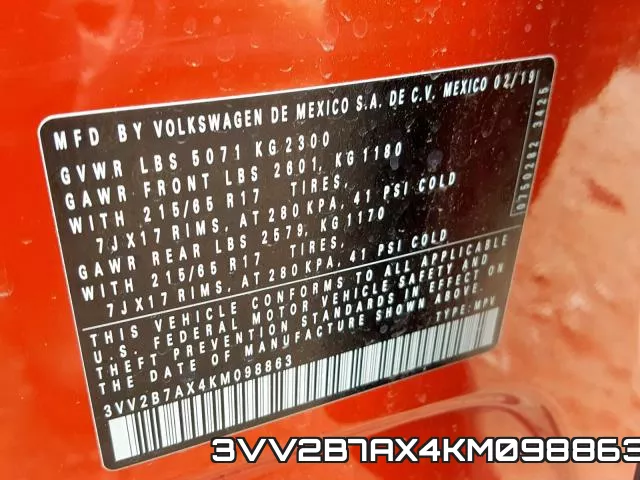 3VV2B7AX4KM098863 фото 2