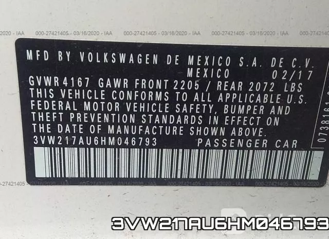 3VW217AU6HM046793 фото 10