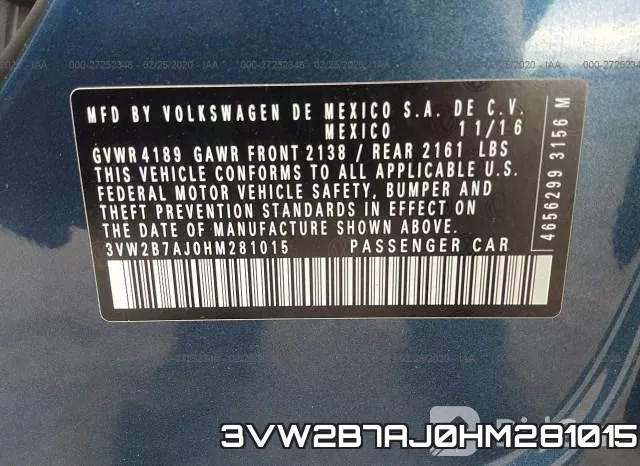3VW2B7AJ0HM281015 фото 10