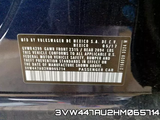 3VW447AU2HM065714 фото 2