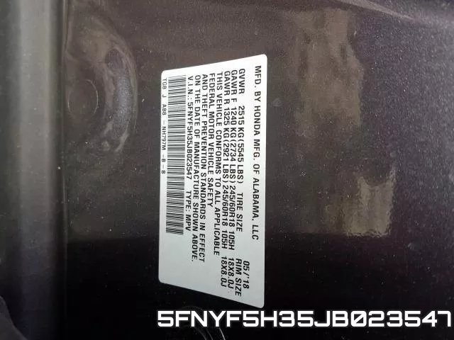 5FNYF5H35JB023547 фото 2
