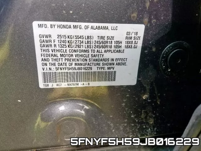 5FNYF5H59JB016229 фото 2