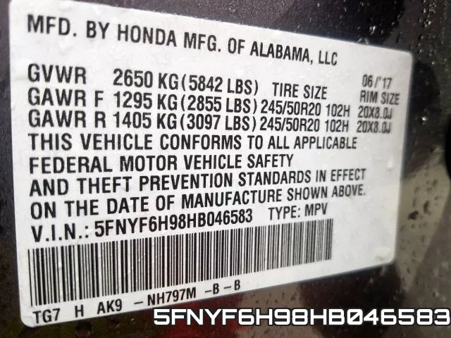 5FNYF6H98HB046583 фото 2