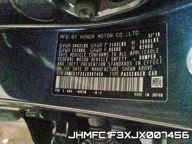 JHMFC1F3XJX007456 фото 2