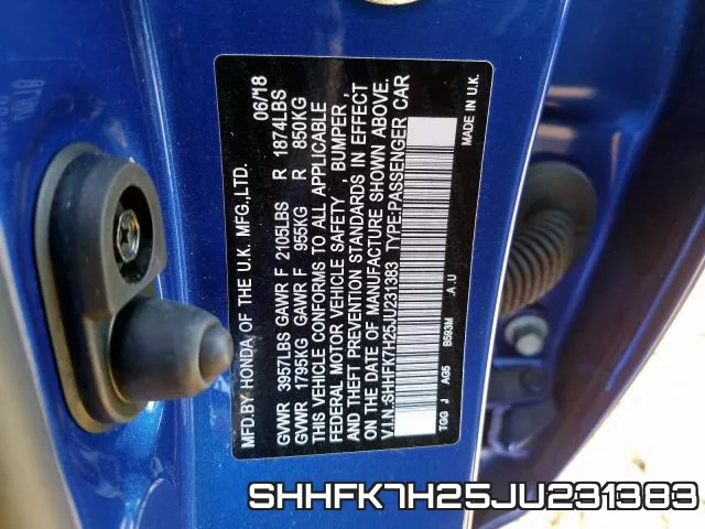 SHHFK7H25JU231383 фото 2