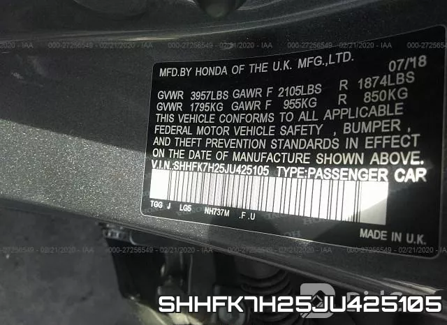 SHHFK7H25JU425105 фото 10
