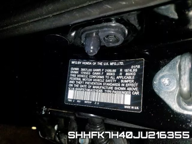 SHHFK7H40JU216355 фото 2