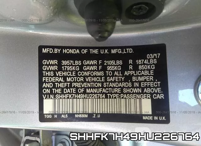 SHHFK7H49HU226764 фото 10
