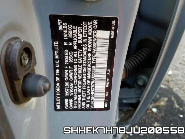 SHHFK7H78JU200558 фото 2