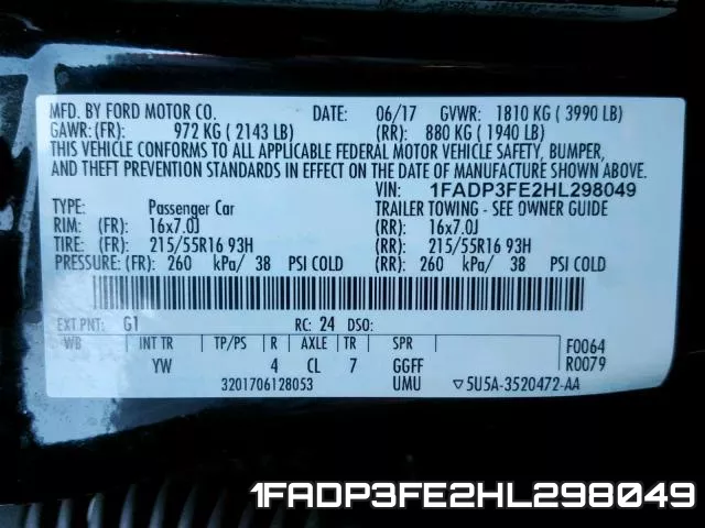 1FADP3FE2HL298049 фото 2
