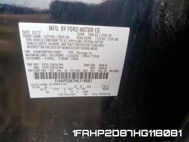 1FAHP2D87HG118081 фото 2