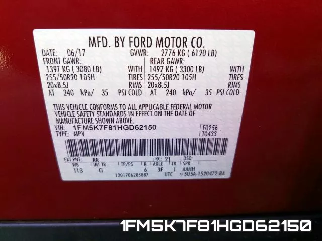 1FM5K7F81HGD62150 фото 2
