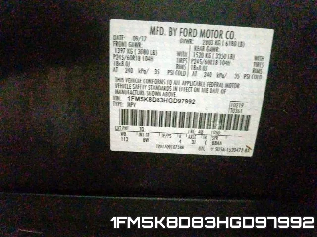 1FM5K8D83HGD97992 фото 2