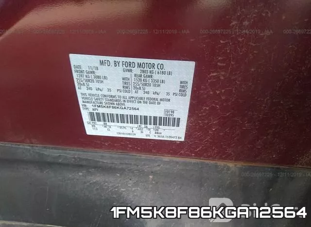 1FM5K8F86KGA72564 фото 10