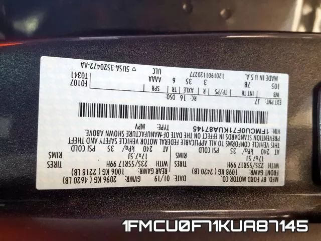1FMCU0F71KUA87145 фото 2