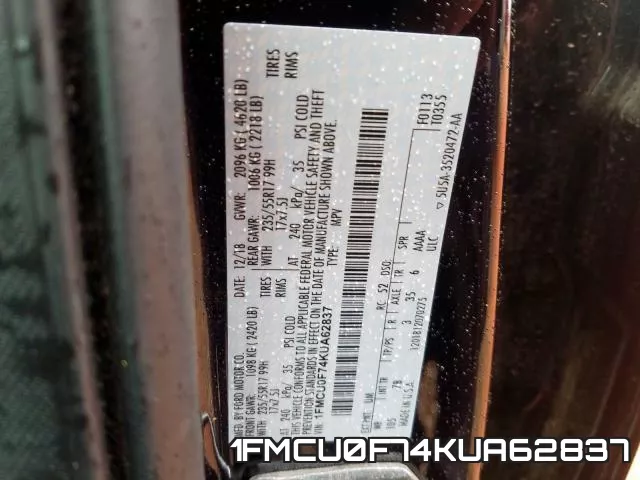 1FMCU0F74KUA62837 фото 2