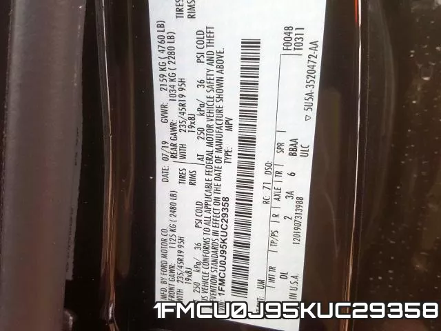 1FMCU0J95KUC29358 фото 2
