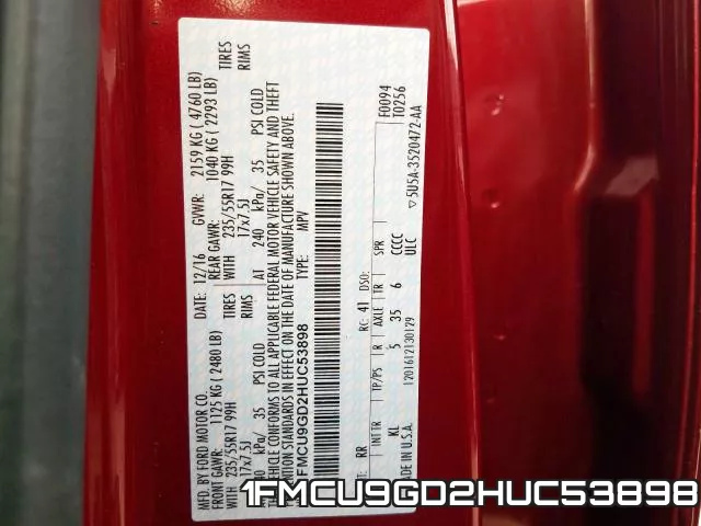 1FMCU9GD2HUC53898 фото 2
