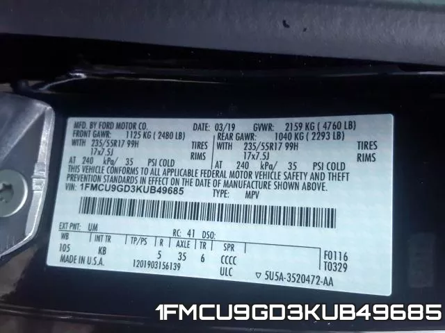 1FMCU9GD3KUB49685 фото 2
