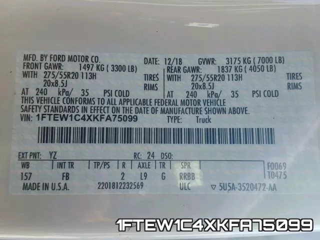 1FTEW1C4XKFA75099 фото 2