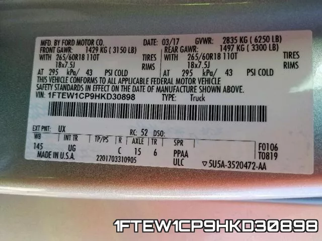 1FTEW1CP9HKD30898 фото 2