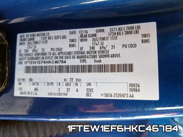 1FTEW1EF6HKC46784 фото 2