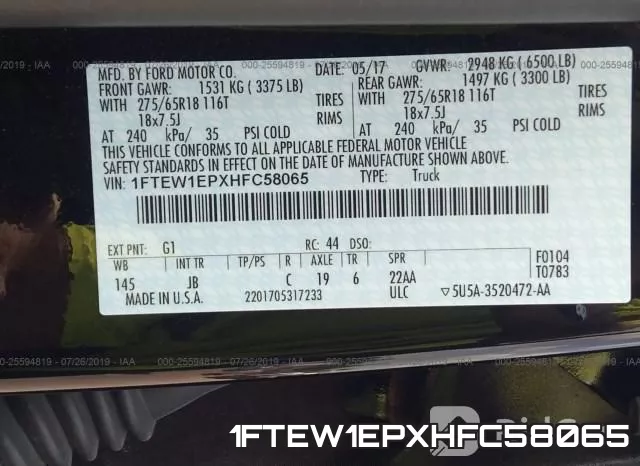 1FTEW1EPXHFC58065 фото 10