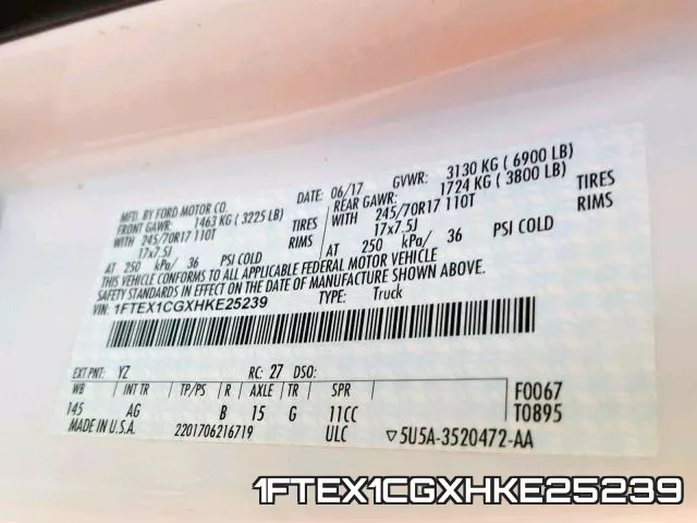 1FTEX1CGXHKE25239 фото 2