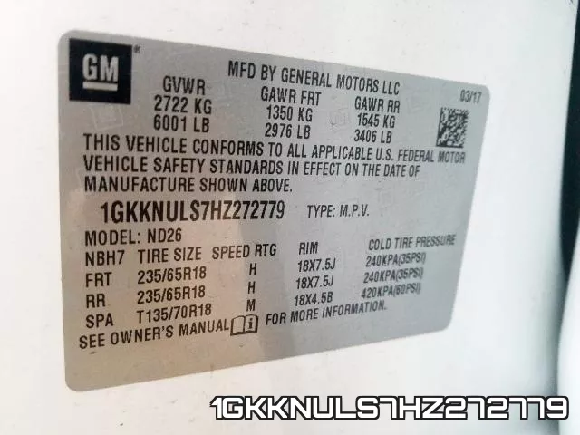 1GKKNULS7HZ272779 фото 2