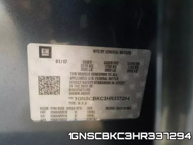 1GNSCBKC3HR337294 фото 2