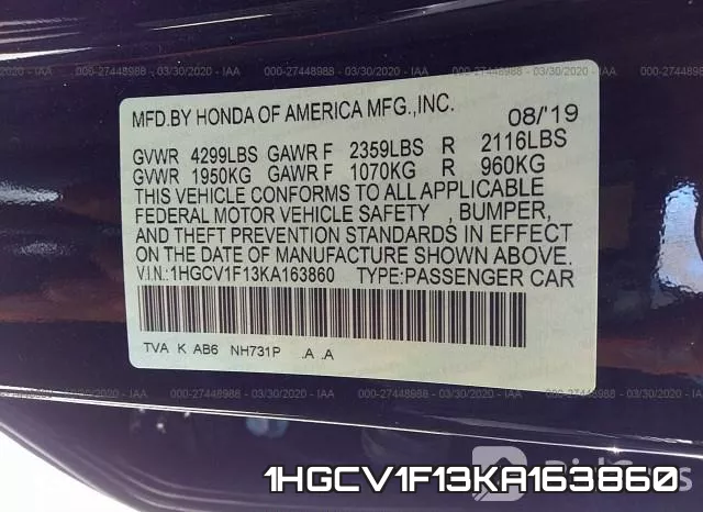 1HGCV1F13KA163860 фото 10