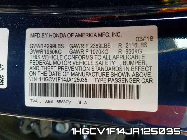 1HGCV1F14JA125035 фото 2